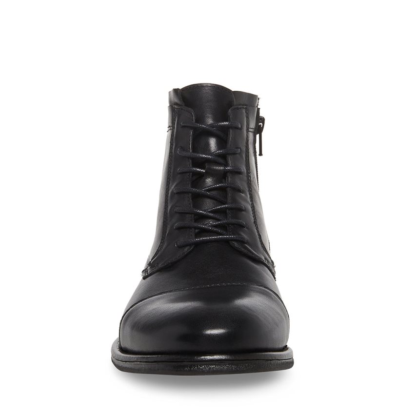 Black Steve Madden Wells Leather Men's Ankle Boots | PH 3146DP16